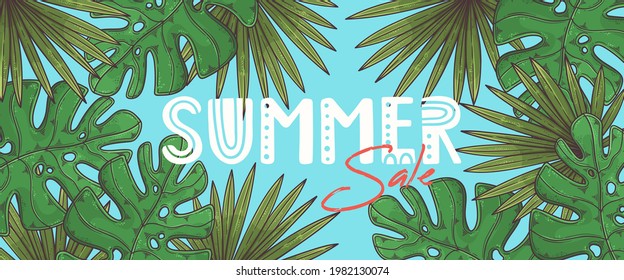 Hand drawn summer banner Vector. Each object can be changed and moved.