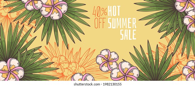 Hand drawn summer banner Vector. Each object can be changed and moved.
