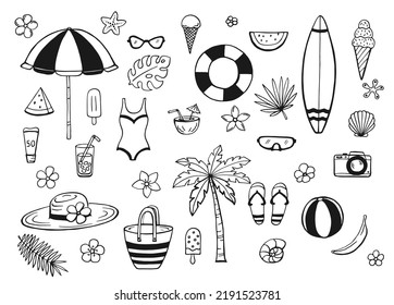 Hand Drawn Summer Beach Set Collection Stock Vector (Royalty Free ...