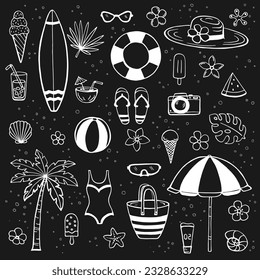 Hand drawn summer beach set. Collection of scrapbooking elements for beach party.