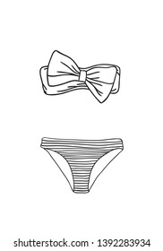 Hand drawn summer bikini illustration. Actual tropical vector background. Artistic doodle drawing pattern. Creative ink art work