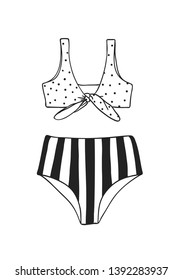 Hand drawn summer bikini illustration. Actual tropical vector background. Artistic doodle drawing pattern. Creative ink art work