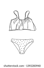 Hand drawn summer bikini illustration. Actual tropical vector background. Artistic doodle drawing pattern. Creative ink art work