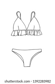 Hand drawn summer bikini illustration. Actual tropical vector background. Artistic doodle drawing pattern. Creative ink art work