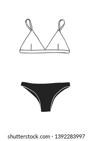 Hand drawn summer bikini illustration. Actual tropical vector background. Artistic doodle drawing pattern. Creative ink art work