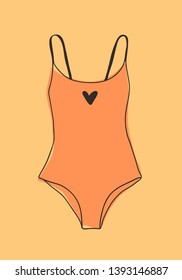 Hand drawn summer bikini illustration. Actual tropical vector background. Artistic doodle drawing. Creative ink art work