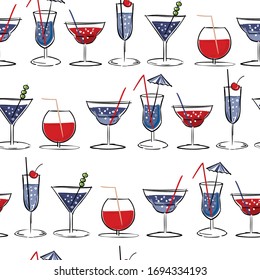 Hand drawn summer cocktail seamless pattern vector EPS10 design for fashion,fabric,web,wrapping,wallpaper and all prints on white background color.