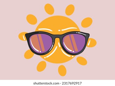 Handgezeichnete Sommerkonzept-Sonnenbrille. Sommerdesign bunter Cartoon Sonnenbrille.