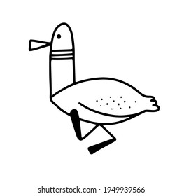 Hand drawn summer doodle element. Marine pattern in Doodle style. Sketch Gull, seabird, flying seagull . Cartoon vector illustration . Sea, ocean, beach