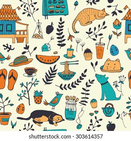 Hand drawn summer doodle set