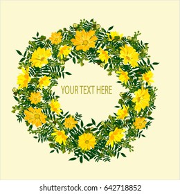hand  drawn summer elegant and romantic  graphic flower wreath
