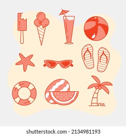 Hand drawn summer element collection set vector