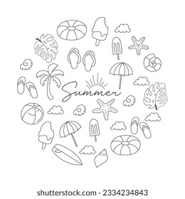 Hand drawn summer elements doodle collection