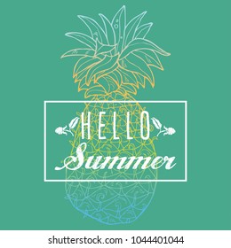 Hand drawn summer festival card with pineapple in vector