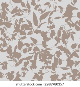 Hand drawn summer floral background. Monochrome illustration. Silhouettes. Endless design for printing and decoration. Repeatable botanical backdrop. 