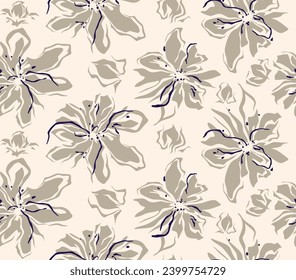 Hand drawn summer floral background. Botanical seamless pattern . Sketch drawing. Design for fashion , fabric, textile, wallpaper, cover, web , wrapping and all prints