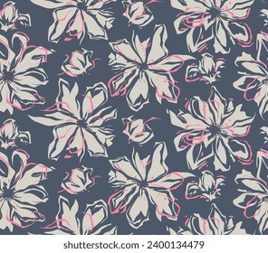 Hand drawn summer floral background. Botanical seamless pattern . Sketch drawing. Design for fashion , fabric, textile, wallpaper, cover, web , wrapping and all prints