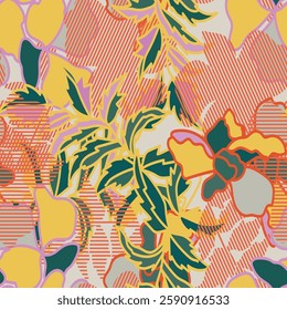 Hand drawn summer floral background. Botanical seamless pattern made of abstract flowers. Sketch drawing. Vintage style. Good for bedding, textile