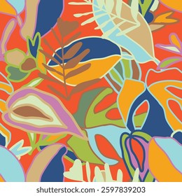 Hand drawn summer floral background. Botanical seamless pattern. Design for fashion , fabric, textile, wallpaper, wrapping . Vector illustration