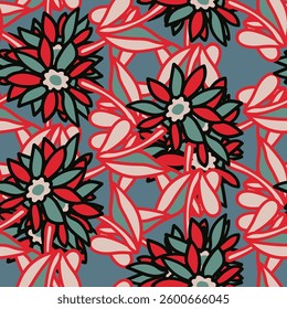 Hand drawn summer floral background. Botanical seamless pattern made of abstract flowers. Sketch drawing. Vintage style. Good for bedding, textile