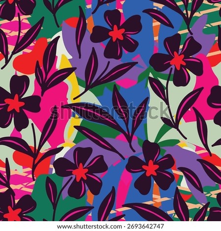 Hand drawn summer floral background. Botanical seamless pattern made of abstract flowers. Sketch drawing. Vintage style. Good for bedding, textile