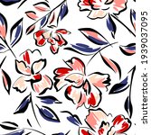 Hand drawn summer floral backround. Botanical seamless pattern made of abstract flowers. Sketch drawing. Vintage style. Goof for bedding, textile, fabric, wallpaper.