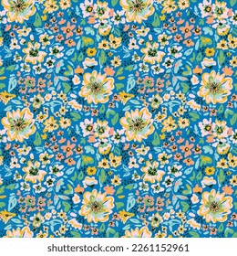 Trato a mano de verano con flores en el fondo. Patrón sin soldadura botánica. Dibujo de esbozo. Diseño de moda, tela, textil, papel de pared, cubierta, web, envoltura y todas las impresiones 