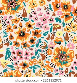 Hand drawn summer floral backround. Botanical seamless pattern . Sketch drawing. Design for fashion , fabric, textile, wallpaper, cover, web , wrapping and all prints 