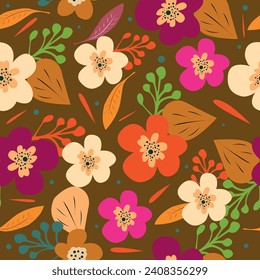 Hand drawn summer floral backround. Botanical seamless pattern . Sketch drawing. Design for fashion , fabric, textile, wallpaper, cover, web , wrapping and all prints