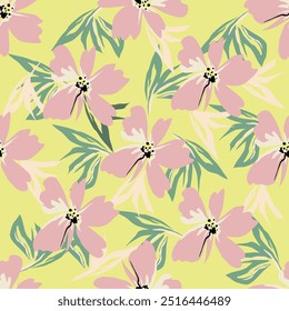 Hand drawn summer floral backround. Botanical seamless pattern . Sketch drawing. Design for fashion , fabric, textile, wallpaper, cover, web , wrapping and all prints