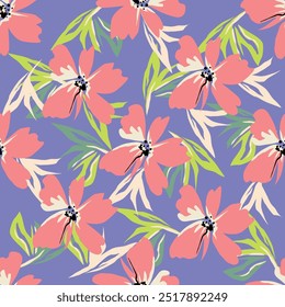 Fundo floral de verão desenhado à mão. Padrão botânico sem emenda. Desenho de esboço. Design para moda, tecido, têxtil, papel de parede, capa, web, embalagem e todas as impressões