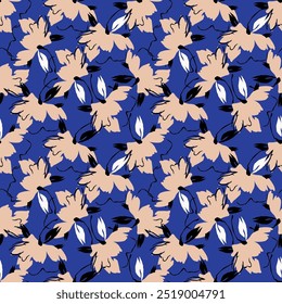 Fundo floral de verão desenhado à mão. Padrão botânico sem emenda. Desenho de esboço. Design para moda, tecido, têxtil, papel de parede, capa, web, embalagem e todas as impressões