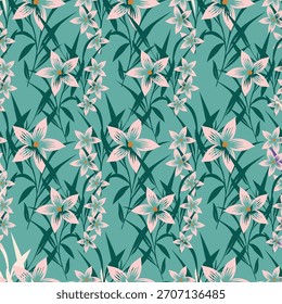 Fundo floral de verão desenhado à mão. Padrão botânico sem emenda. Desenho de esboço. Design para moda, tecido, têxtil, papel de parede, capa, web, embalagem e todas as impressões
