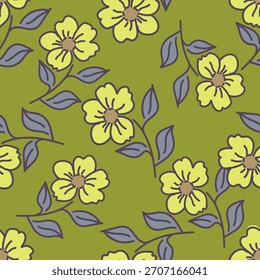 Hand drawn summer floral backround. Botanical seamless pattern . Sketch drawing. Design for fashion , fabric, textile, wallpaper, cover, web , wrapping and all prints
