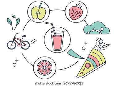 Hand Drawn Summer Fruit and Drink Vector Illustration Set for Design