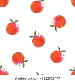 Frutos de verano dibujados a mano en un estilo de pintura artista moderno. Ilustración vectorial. Patrón sin foco con naranja

