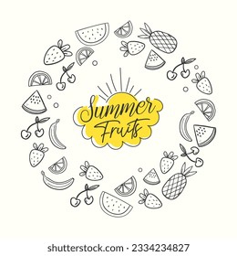 Hand drawn summer fruits doodle collection