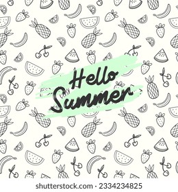 Handgezeichnete Sommerfruchtmuster mit Wassermelonen-Erdbeere und Ananas