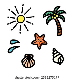Hand drawn summer icon decoration set