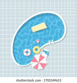 Hand drawn summer illustration luxury pool. Actual tropical vector background. Artistic cartoon drawing water texture. Creative  Relax Vibes art work