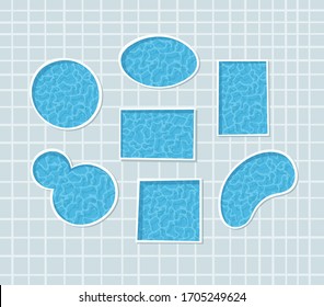 Hand drawn summer illustration luxury pool. Actual tropical vector background. Artistic cartoon drawing water texture. Creative  Relax Vibes art work