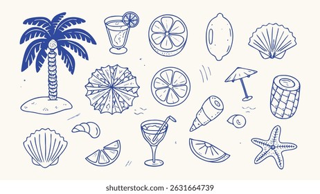 Hand drawn Summer Illustration Set Italian Dolce Treats Desserts and Sweets