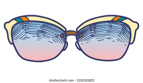 Hand drawn summer illustration sketch style Sunglasses icon. Simple Doodle vector icon for web design isolated on white background. Fashion vintage element