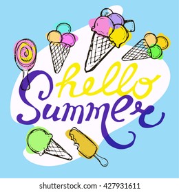 Hand drawn summer  illustration. Vector illustration.