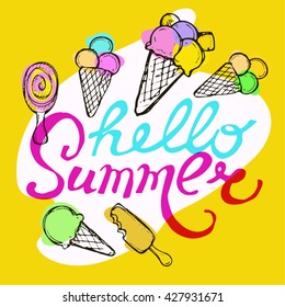 Hand drawn summer  illustration. Vector illustration.