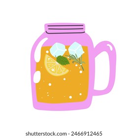 Tarro de verano dibujado a mano con limonada. Ilustración vectorial.