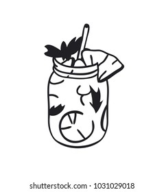Hand drawn summer juice. Vector artistic illustration drink. Artistic doodle smoothie