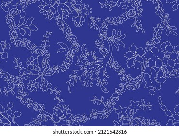 Hand drawn summer linear  floral backround. Botanical seamless pattern made of abstract flowers. Sketch drawing. Vintage style. Goof for bedding, textile, fabric, wallpaper
