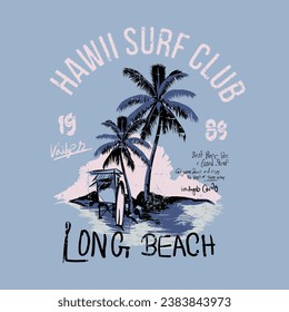 Hand Drawn summer long beach T-shirt graphic print design,  surfing adventure print design with typography, surf beach retro vintage artwork