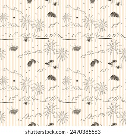 Hand drawn Summer palm beach seamless pattern for decorative,fabric,textile,Hawaiian shirt print,wrapping or wallpaper,vector illustration